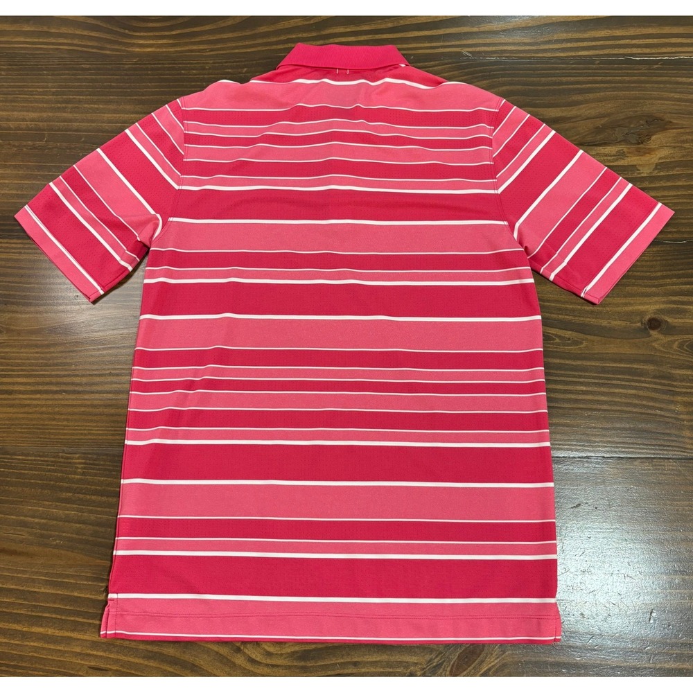 NIKE GOLF Mens Medium Pink Striped Dri Fit Polo Shirt Tour Performance - Picture 4 of 7
